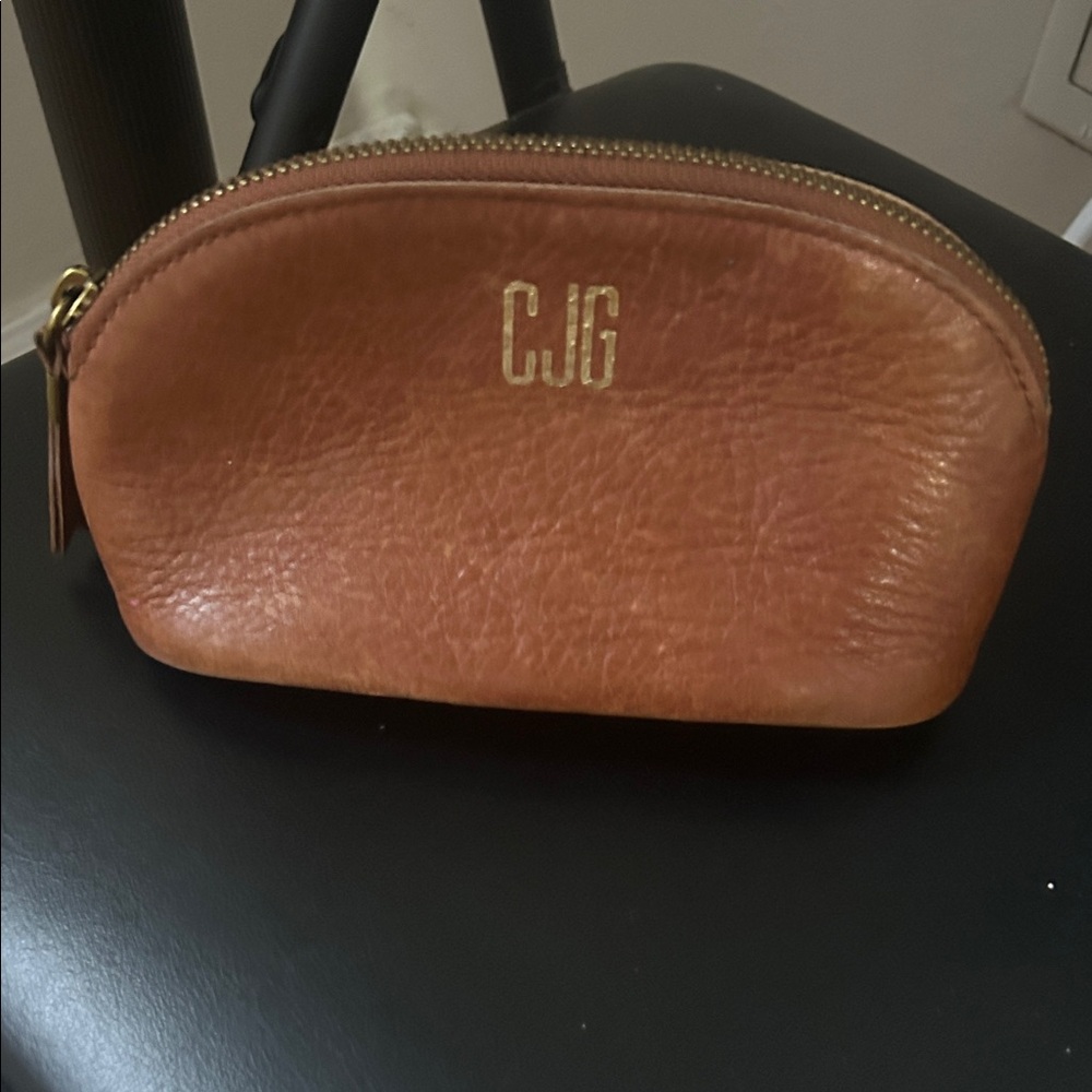 Brown Leather Pouch with Gold Zipper CJG monogram